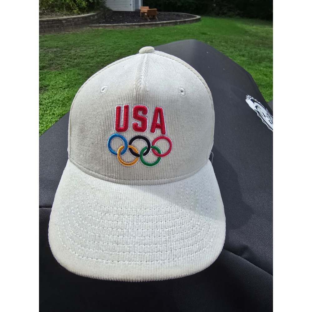 Team USA‎ Olympics Corduroy Hat Off White Cream Adjustable Strapback Cap Vintage